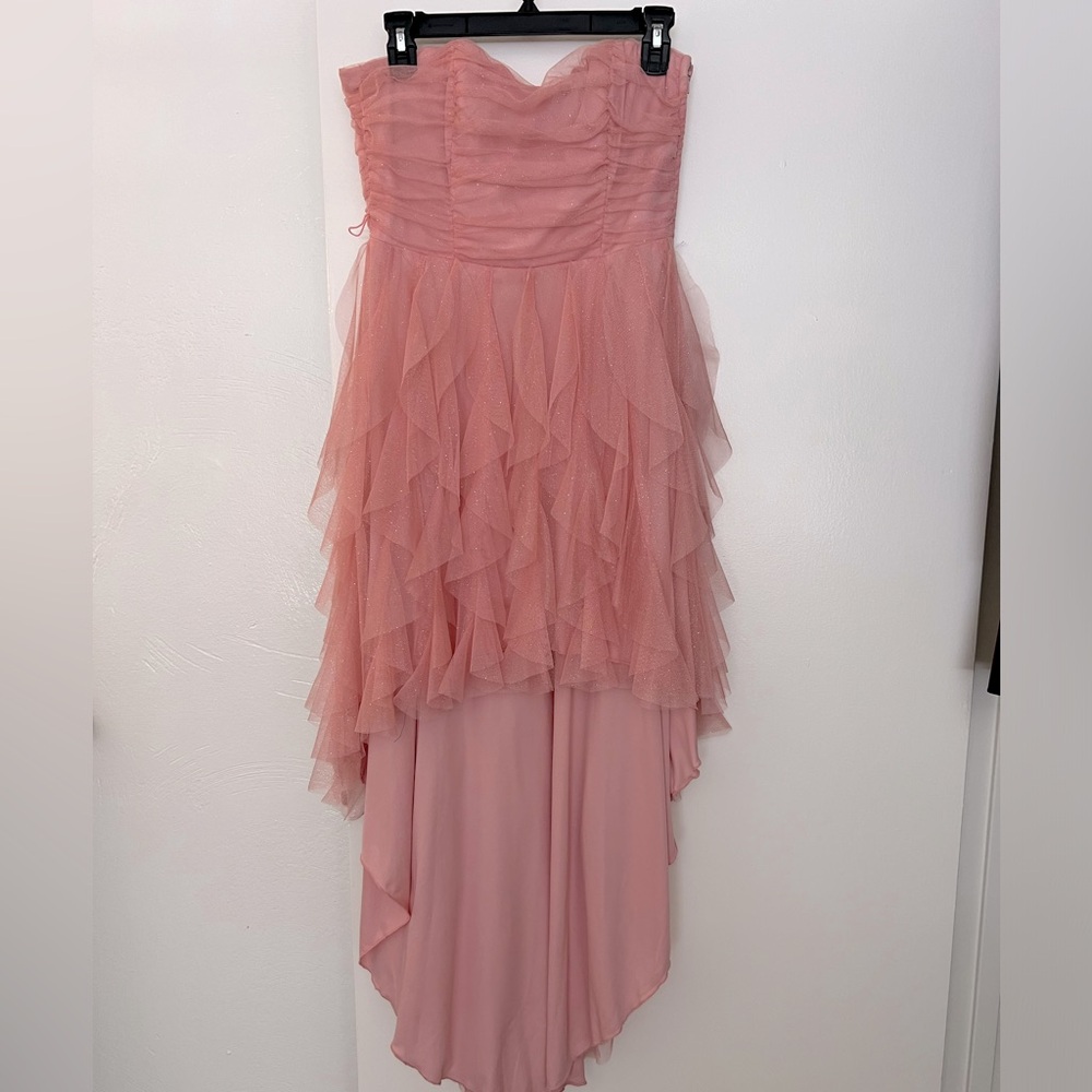 Teeze me strapless high low glitter dress